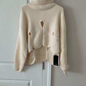 J.ING Ivory Cutout Turtleneck Sweater